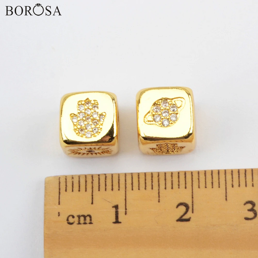 BOROSA Moon Pattern CZ Micro Pave Different Patterns Metal Beads for Jewelry Making Square Shape Gold Bracelets WX1338 | Украшения и
