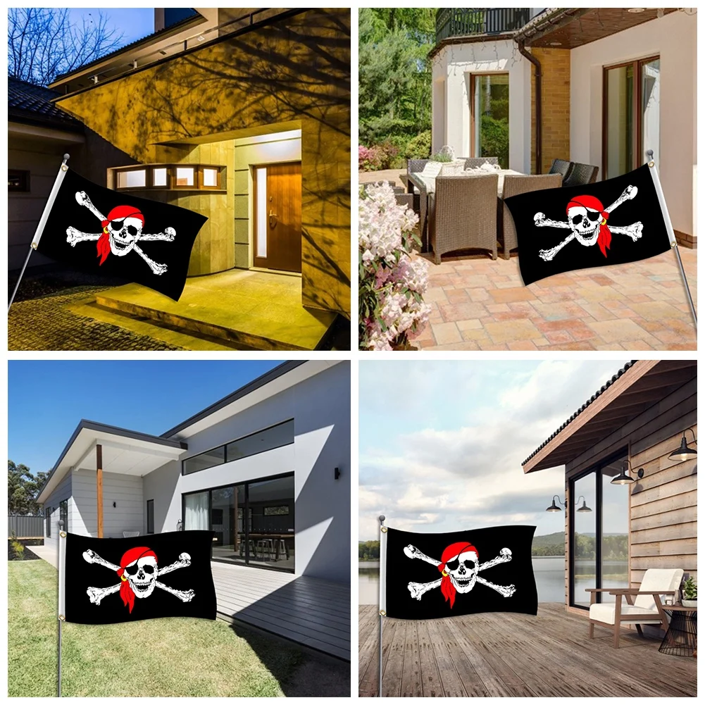 Флаг пирата с красным носовым платком-яркие цвета и выцветание-головка Canva