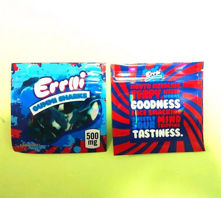 

2021 Errlli Gummi sharks Bags 500mg Gummy Edibles Packaging mylar bag Smell proof 3.5G Cookies