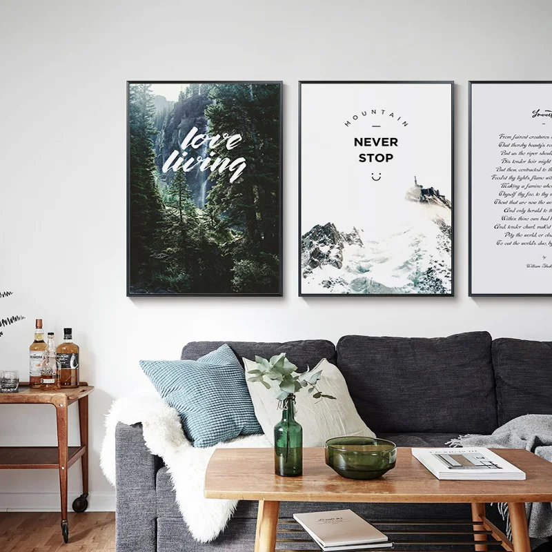 

Nordic Modern Canvas Oil Painting Simple Letter Poster And Living Room Quiet Mountain Forest Art Decoration Painting Mural