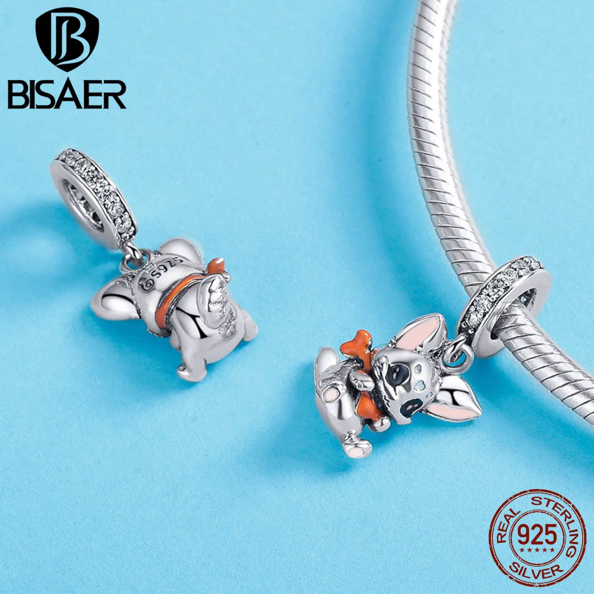 BISAER Кролик Дизайн 925 пробы Серебряный Розовый уха подвески-кролики талисманы подходят Pan браслеты ожерелья ювелирные изделия милые талисманы HVC072