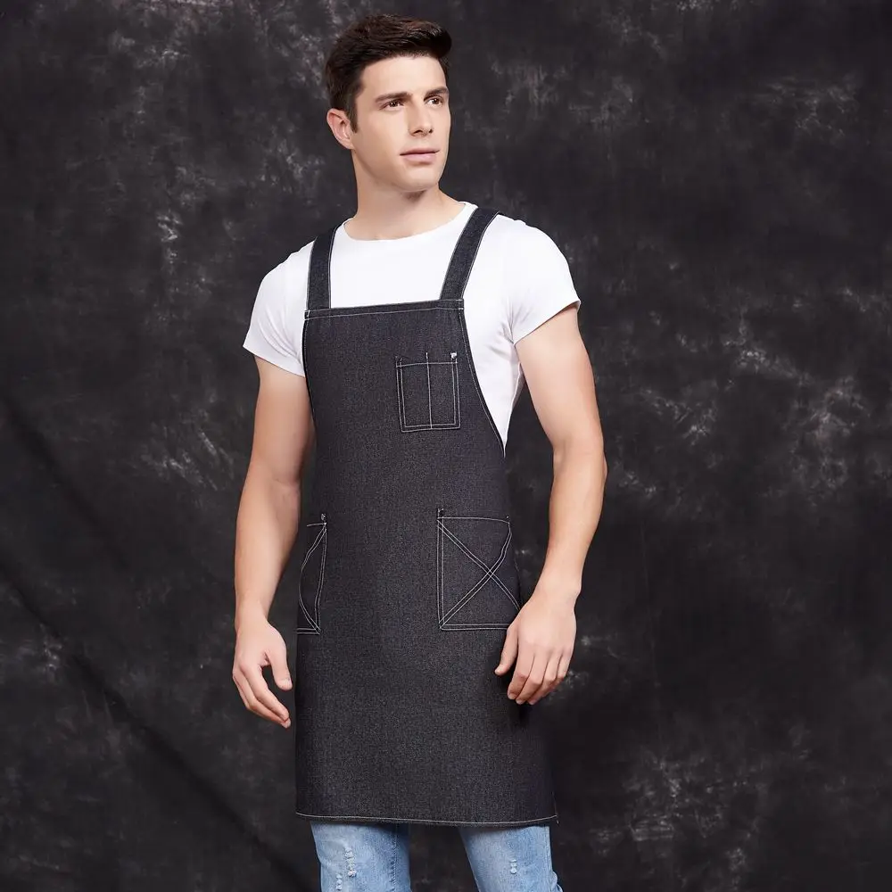 Кухонный джинсовый фартук чистый черный цвет для приготовления пищи мужчин и