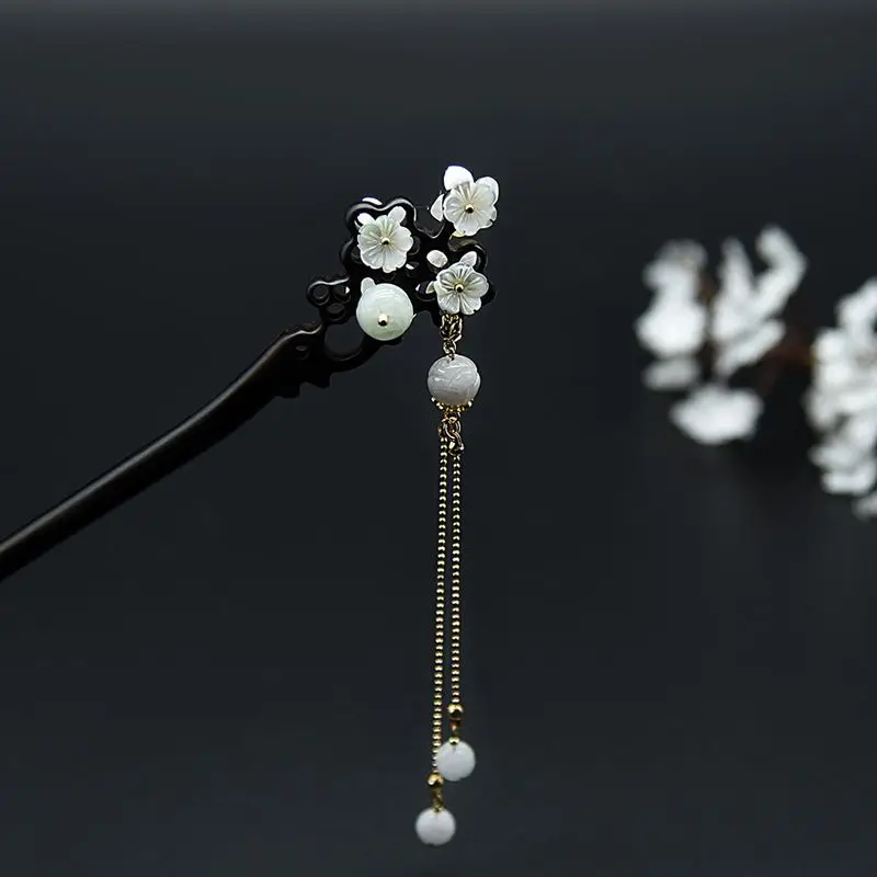 

Luxury Hair Clip Natural Stones Retro Wooden Hair Stick Handmade Chopstick Hair Accessories Luxury Jade Beads Hairpins for Bun