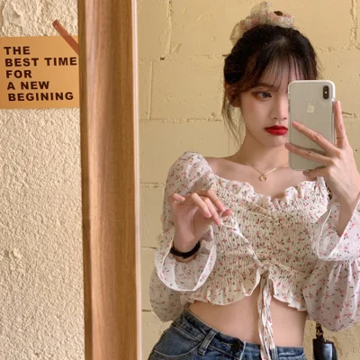 Шифоновая рубашка с длинным рукавом и цветочным принтом | Женская одежда