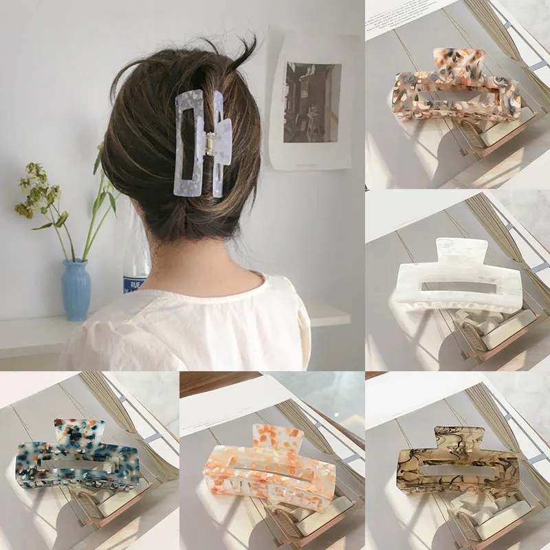 

Korean Acrylic Marble Hair Claws Geometric Hollow Clips Hairpins Fashion Women Hair Clamps Rectangle Hair Claws Accessories Gift
