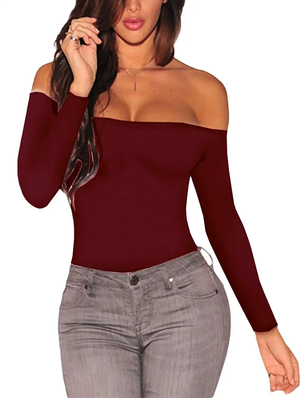 Женское боди с длинным рукавом и открытыми плечами|Спортивные топы| |