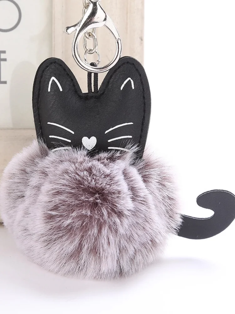 Мягкий милый шарик брелок с помпоном в виде кошки животного хвоста волос шар для