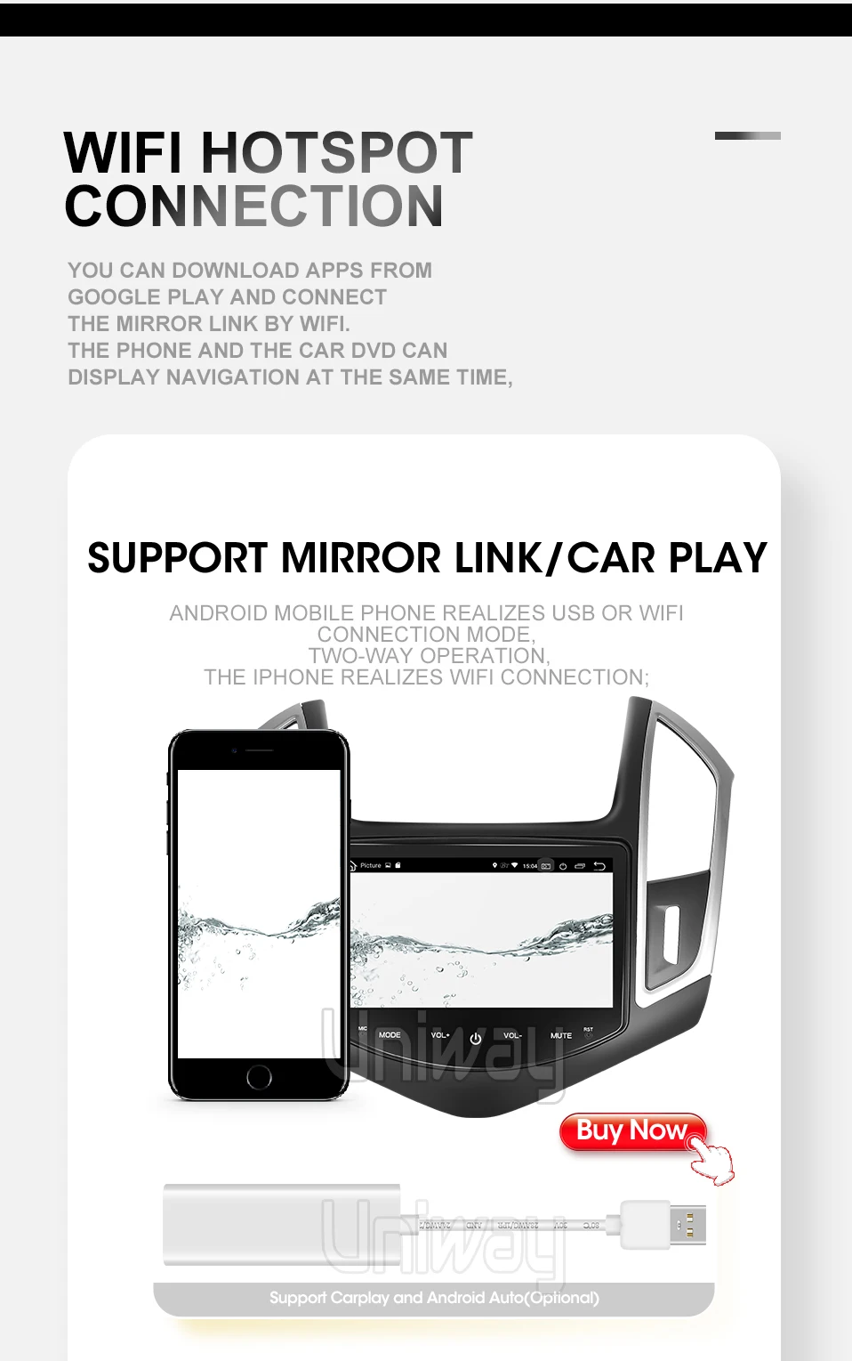 Uniway AXKLZ8071 2 din android 9.0 car dvd for Chevrolet Cruze 2013 car radio gps navigation with steering wheel