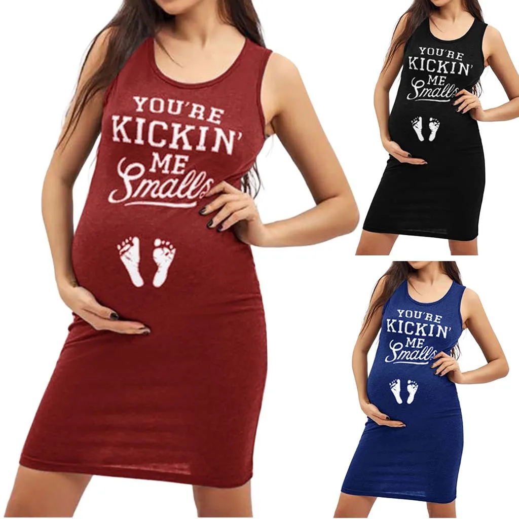 

2020 New Dress For Pregnant Women Pregnancy Women Fashion Solid Color Sleeveless Maternity Pregnat Comfortable Midi Dresses