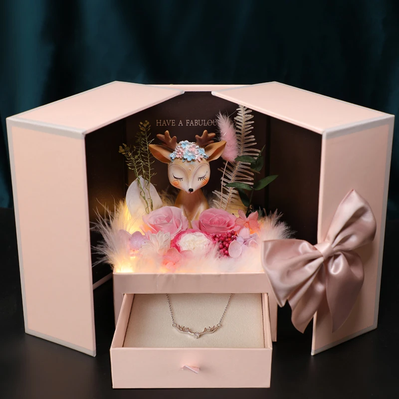 

Home Dector Simulated Rose Gift Box Fawn An Crown Decoration Christmas Artificial Flowers Potted Plant Ornaments