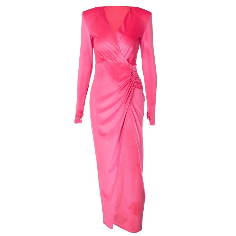 

EUSHEY Women's Dress 2021 New Winter Fashion V-neck High Split Fork Party Long Dresses Ladies Elegant Velvet Sexy Dress
