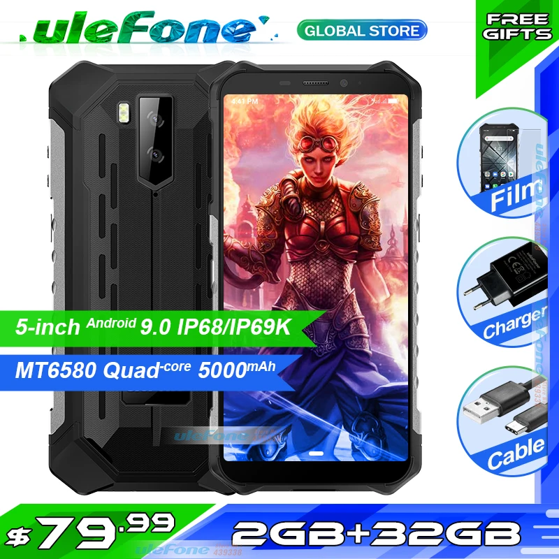 Ulefone Armor X3 5," HD IP68 водонепроницаемый смартфон 2 ГБ 32 ГБ Android 9,0 четырехъядерный разблокировка лица ID 3g мобильный телефон 5000 мАч