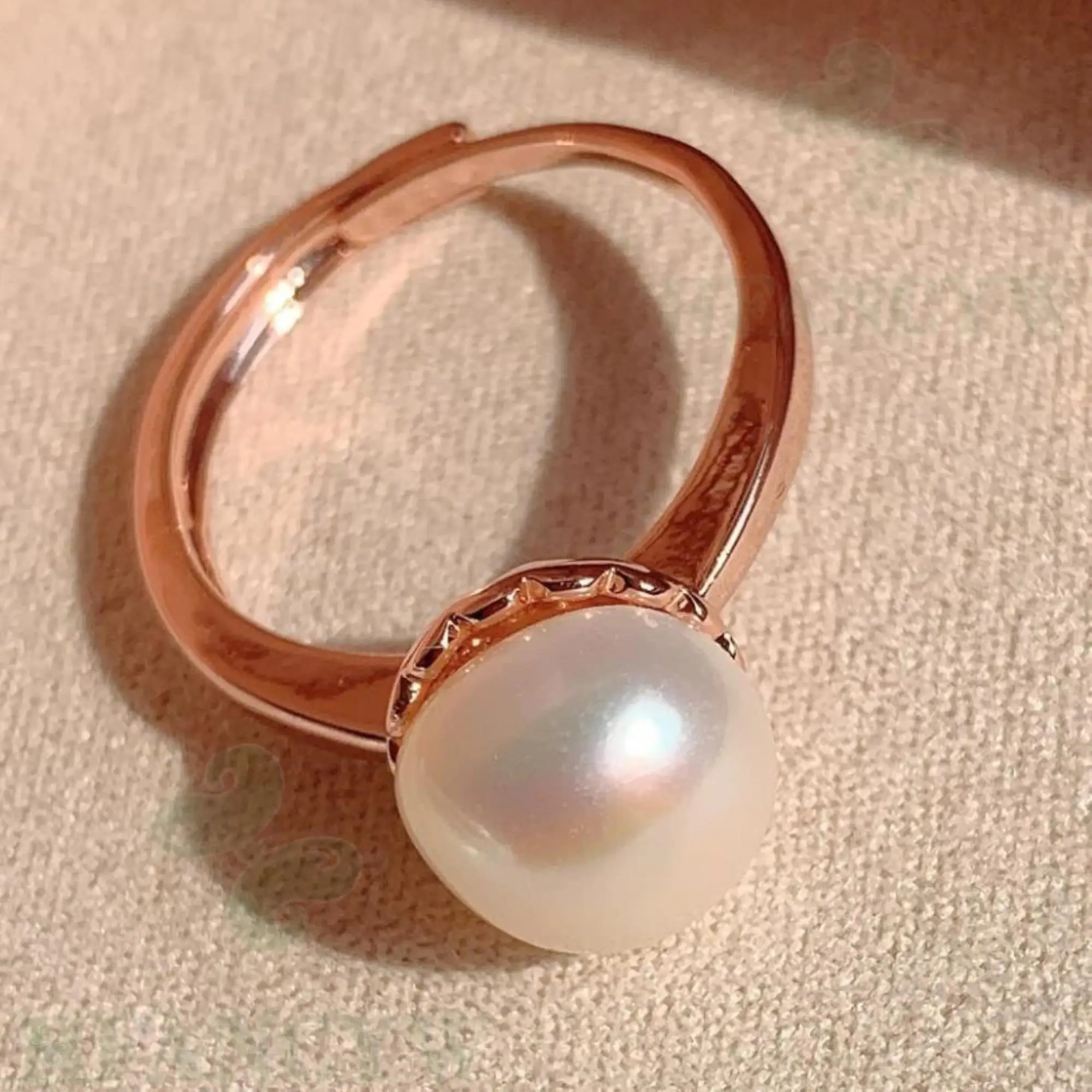 10-11 мм Белое барокко жемчужное открытое регулируемое кольцо из розового золота