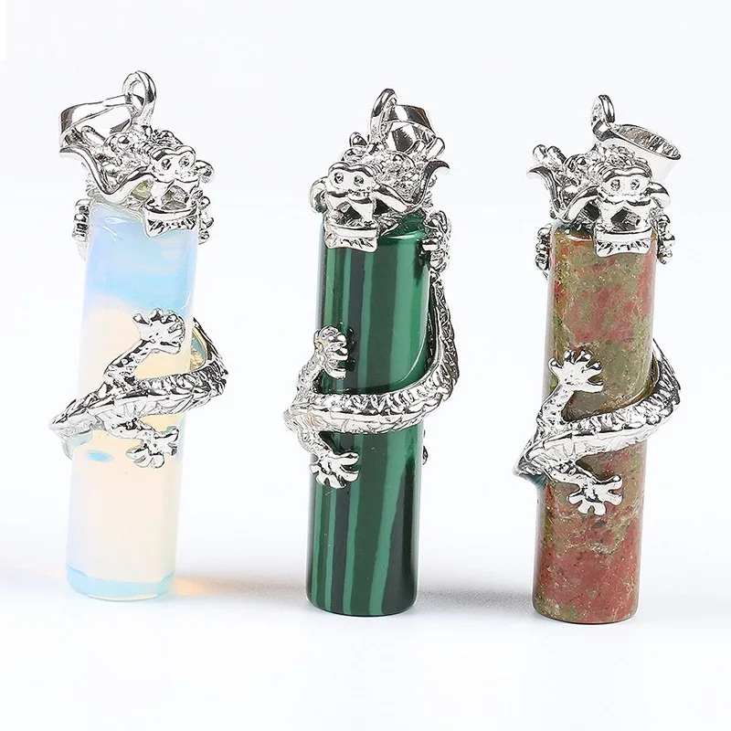 

Tribal Tuteng Dragon Winding Healing Chakra Stone Pillar Pink Crystal Quartz Pendant Wholesale Charms Necklace Jewelry Making