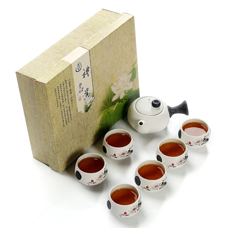 Китайский чайный сервиз Gongfu белый керамический с глазурью в виде снежинок и 6