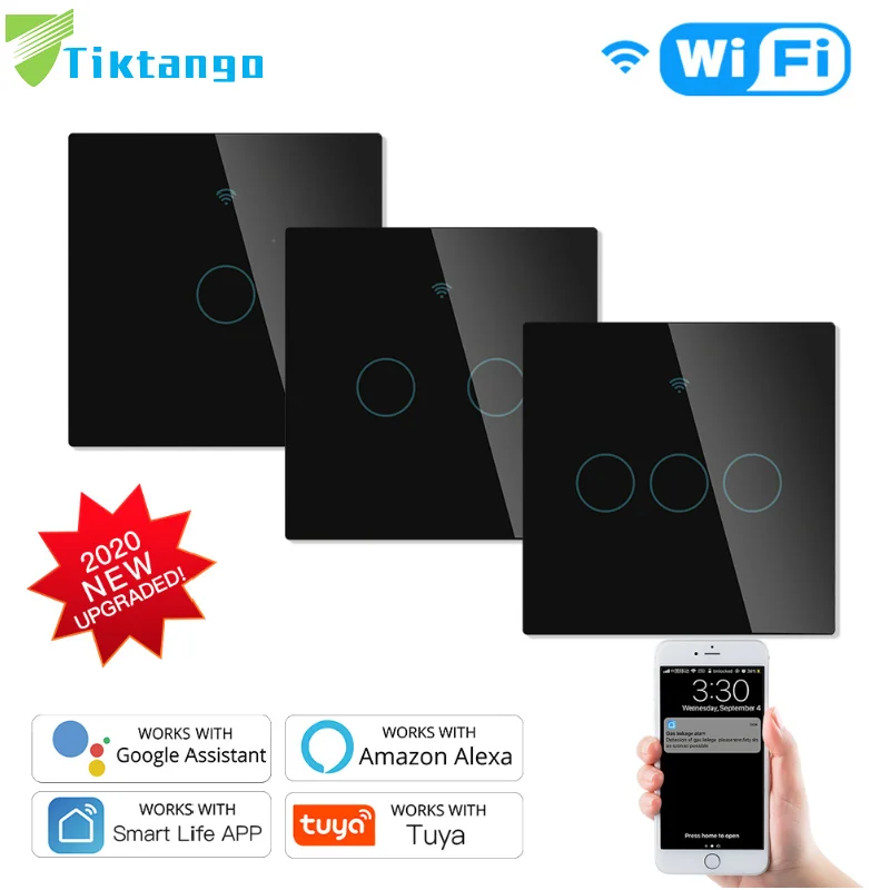 Новый модернизированный WiFi смарт-RF433 сенсорный выключатель 2/3 способ приложение