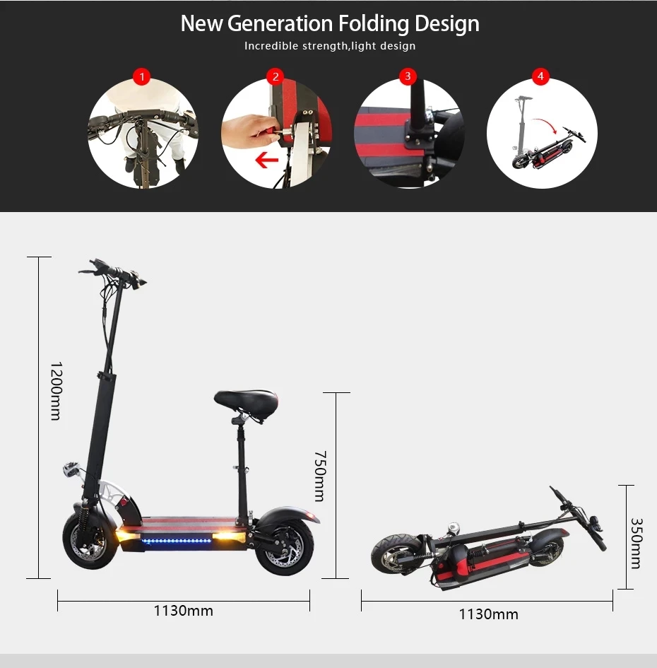 

Long Range Electric Scooter Foldable E Scooter Adult 26AH Lithium Battery10inch Wheel Max Speed 45km/h With Seat No Tax patinete