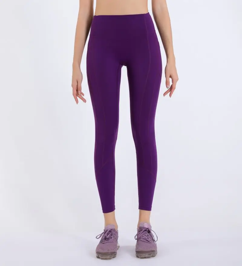 LW8211-purple Однотонные спортивные штаны для йоги с карманами в виде лимона и Лулу, спортивные Леггинсы с высокой талией для фитнеса, женские Леггинсы для йоги, спортивная одежда для тренировок и бега - Цвет: LW8211-purple
