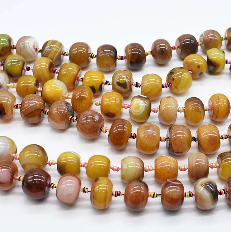 2strands/lot Smooth Round oval yellow pattern agate natural stone beads For DIY Necklace Bracelet Woman Gift Jewelry Making 15