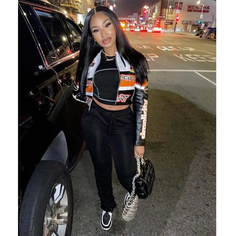 Женская куртка-бомбер из ПУ кожи на молнии с длинным рукавом | одежда