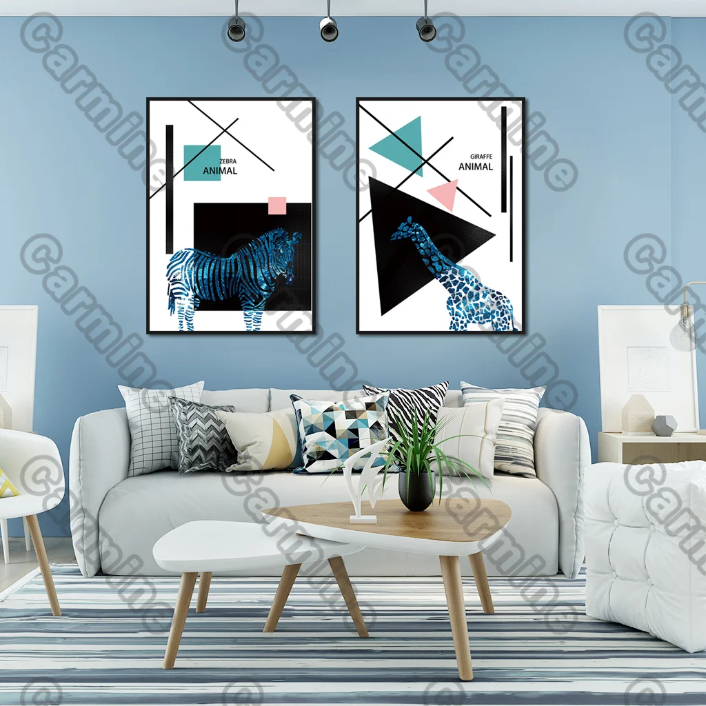 

Poster Geometric Shape and Animal Cartoon Canvas Painting and Prints Wall Art Decoration for Living Room and Bedroom 2Pcs