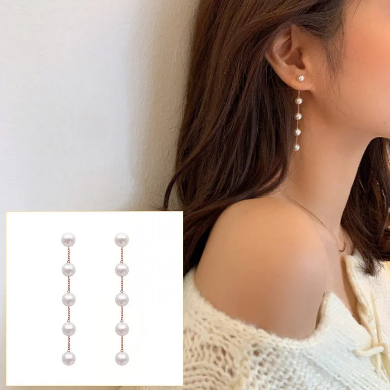 

Fashion Jewelry S925 Silver Needle Long Pearl Tassel Earrings for Women Birthday Gift
