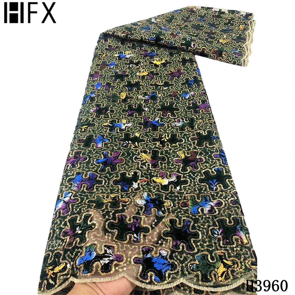 HFX кружевная ткань с блестками вышитая африканская 2020 Высококачественная