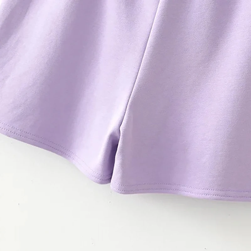 

women high waist summer solid shorts female 2020 fashion drawstring elastic waist puple short pants femme