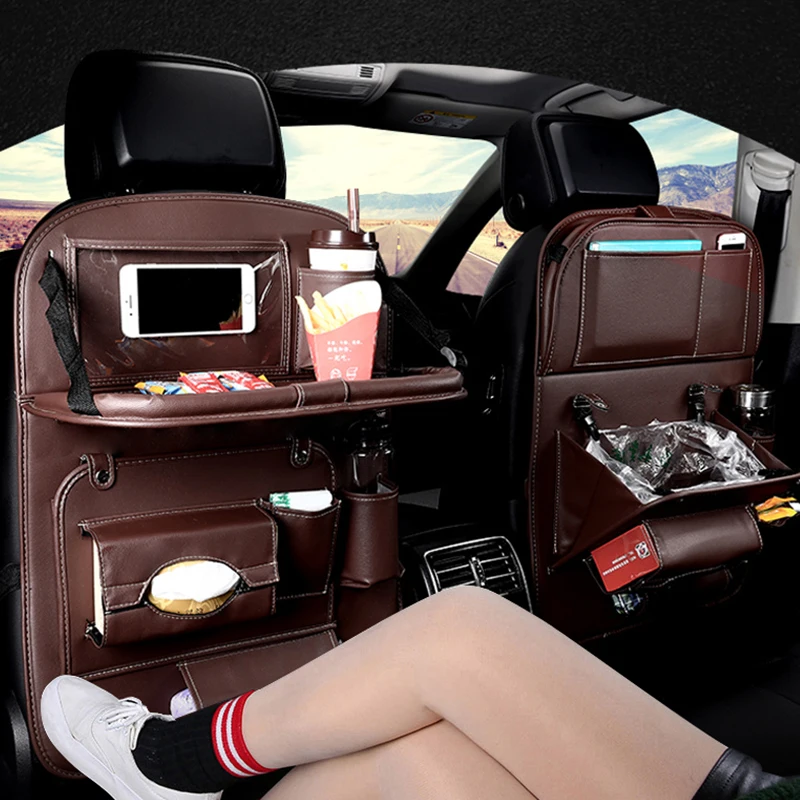 

Car Seat Back Organizer Pu Leather Pad Bag Car Storage Organizer Foldable Table Tray Travel Storage Bag Auto Accessories