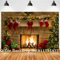 brick wall fireplace photography backdrops christmas trees socks gifts decoration kids portrait background art photo studio prop