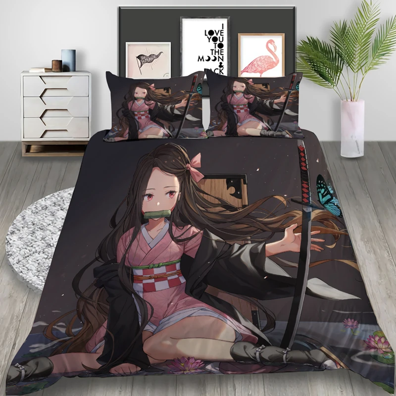 

Anime Demon Slayer 3D Printed Kamado Nezuko Bedding Set Duvet Covers Pillowcases Comforter Bedding Set Bedclothes Bed Linen 02