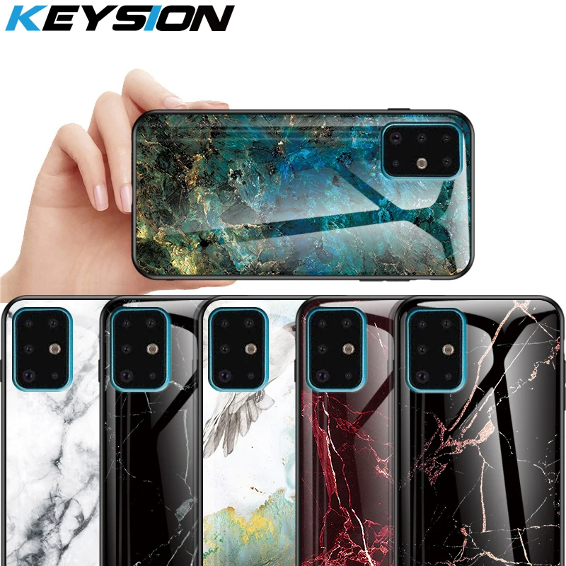 Чехол KEYSION из закаленного стекла с мраморным рисунком для Samsung S20 Ultra S10 Note 10 Plus