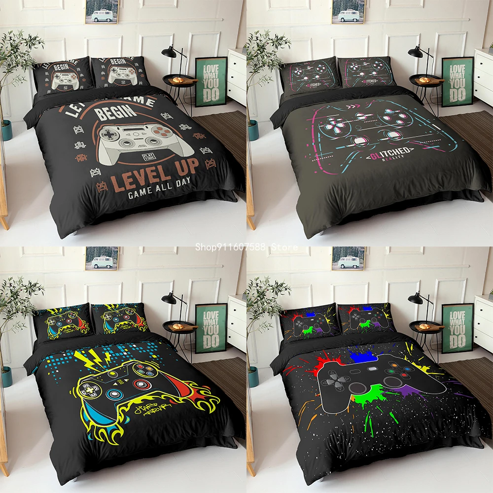 

Gamepad Kids Bedding Set Queen Size Duvet Cover Creative Black Comforter Bed Cover Set Housse De Couette Bedclothes 2/3pcs Game