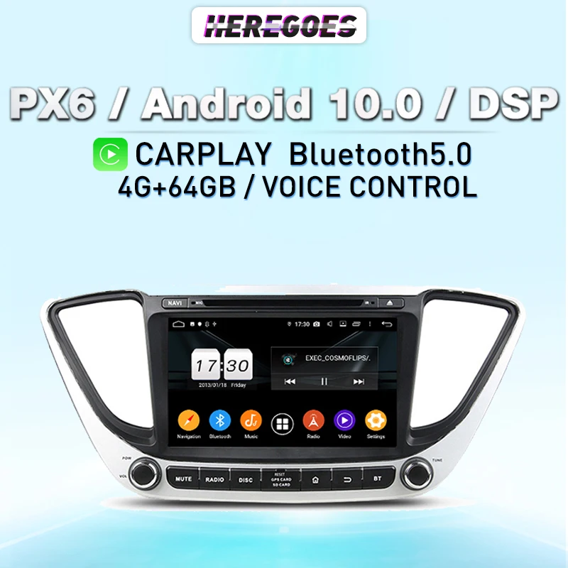 Автомобильный DVD плеер Carplay DSP PX6 Android 10 4G LTE для Hyundai Accent Verna Solaris 2017 2020 GPS навигация