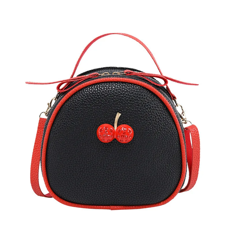 Cute Cherry Small Round Shoulder Bag Women 2019 Embossed Leather Crossbody bag Female Mini Black Messenger for Ladies Girls #15 | Багаж и