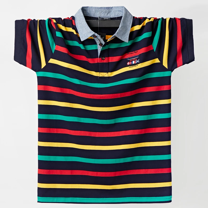 Рубашка-поло Мужская дышащая короткий рукав в полоску Повседневная модная