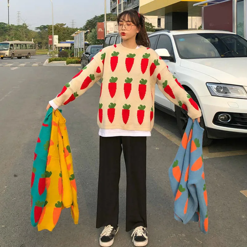 Woherb женский Kawaii Ulzzang свободный Женский пуловер корейский Панк негабаритный милый Harajuku одежда для женщин 90777