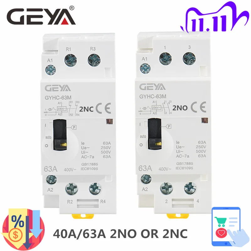 Manual do Agregado Geya Gyhc 2no ou 2nc Familiar Modular Trilho Din ac Contator Ac220v 230v Controle Manual 2p 40a 63a