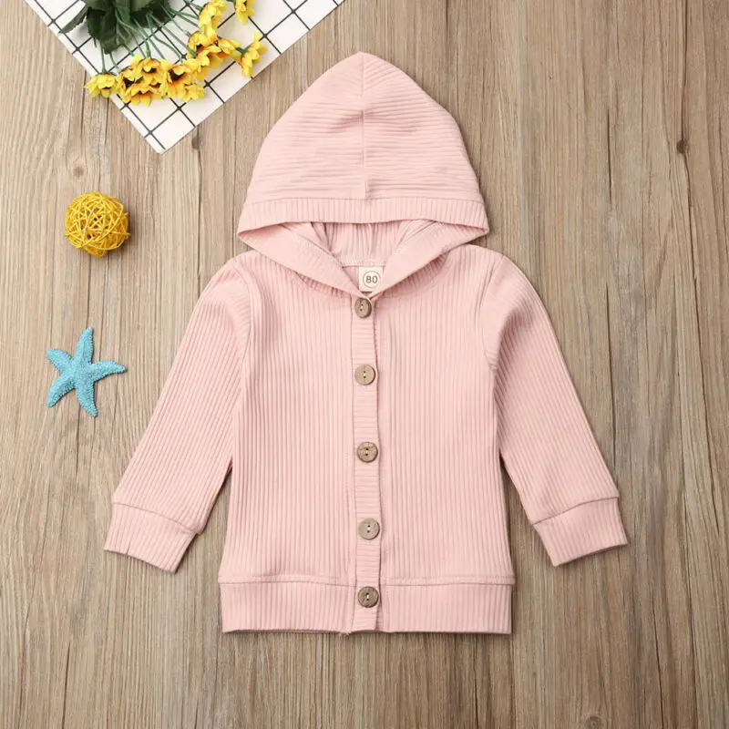Autumn Infant Baby Girl Clothes Long Sleeve Knitted Hoodie Coat Ribbed Knitted Jackets Outwear Tops