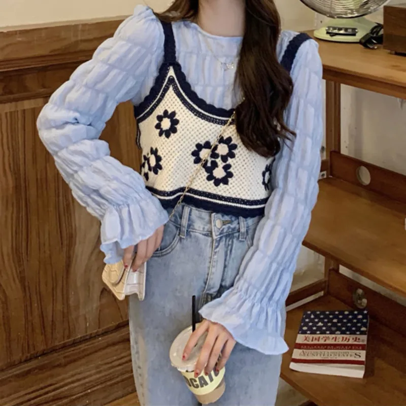 Корейский уменьшенный возраст жилет с трикотажной женской весной осенью 2021