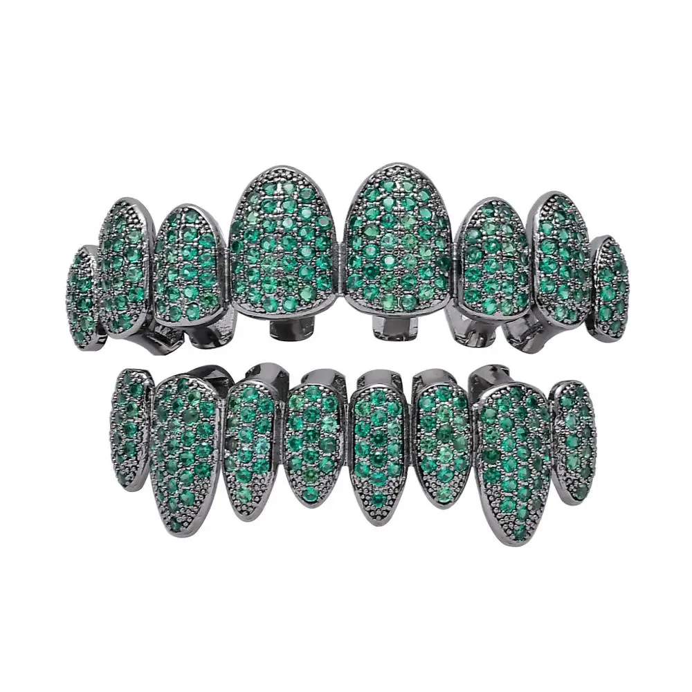 

Hip Hop Color Iced Out Grillz teeth Crystal Jewelry Top Bottom Grills 8Teeth Body Jewelry Bling AAA Cubic Zircon Men