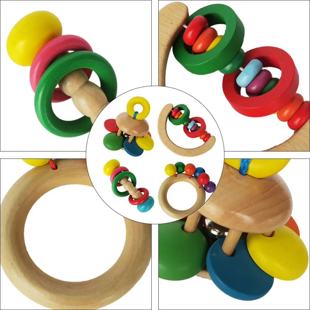 

4PCS Wooden Baby Handbell Early Educational for Baby (Colorful)