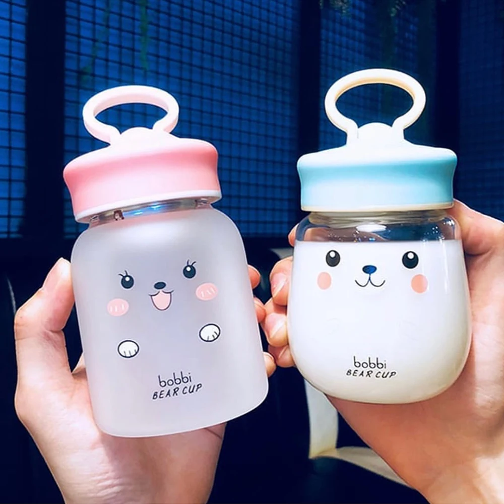 Kawaii стеклянная бутылка для воды, портативная чашка с милым медведем, чайное ситечко, герметичная Питьевая Бутылка для девочек, студентов, детей