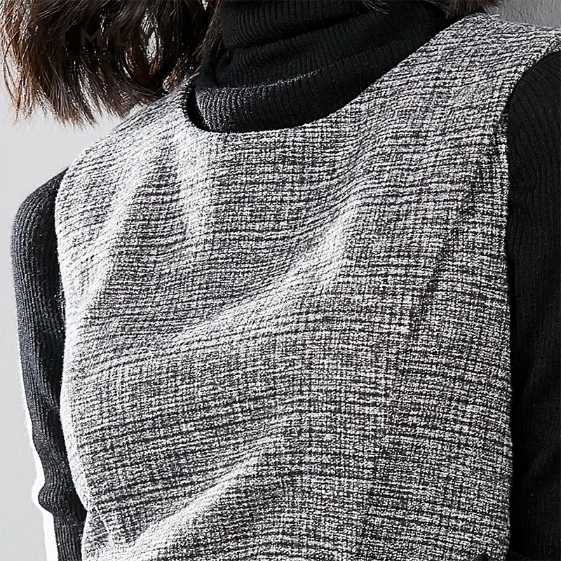 Женское винтажное клетчатое платье жилет Vimly вязаное с круглым вырезом и длинным