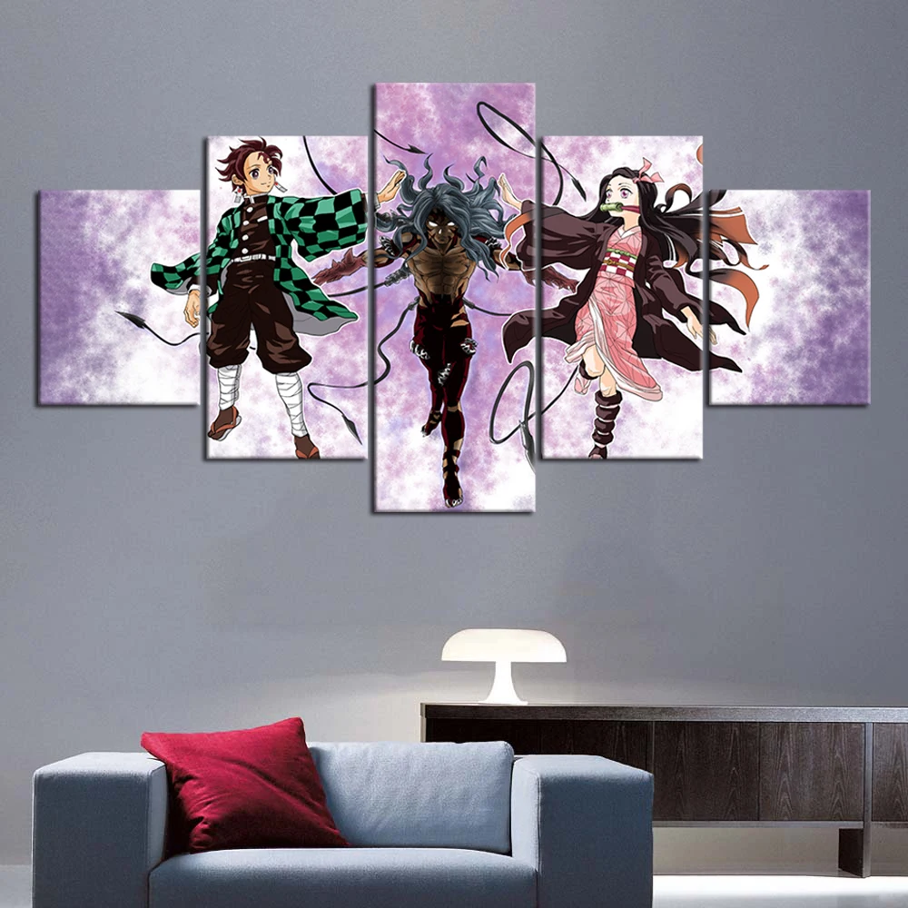 

HD Prints Canvas Wall Art 5 Pieces Anime Painting Demon Slayer Pictures Kimetsu No Yaiba Modular Poster Living Room Home Decor