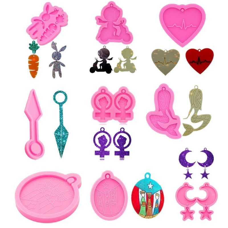 

Silicone Keychain Mold Resin Silicone Rabbit Heart Moon Star Earrings Pendant Mold DIY Keychain Decor Resin Mold Tools