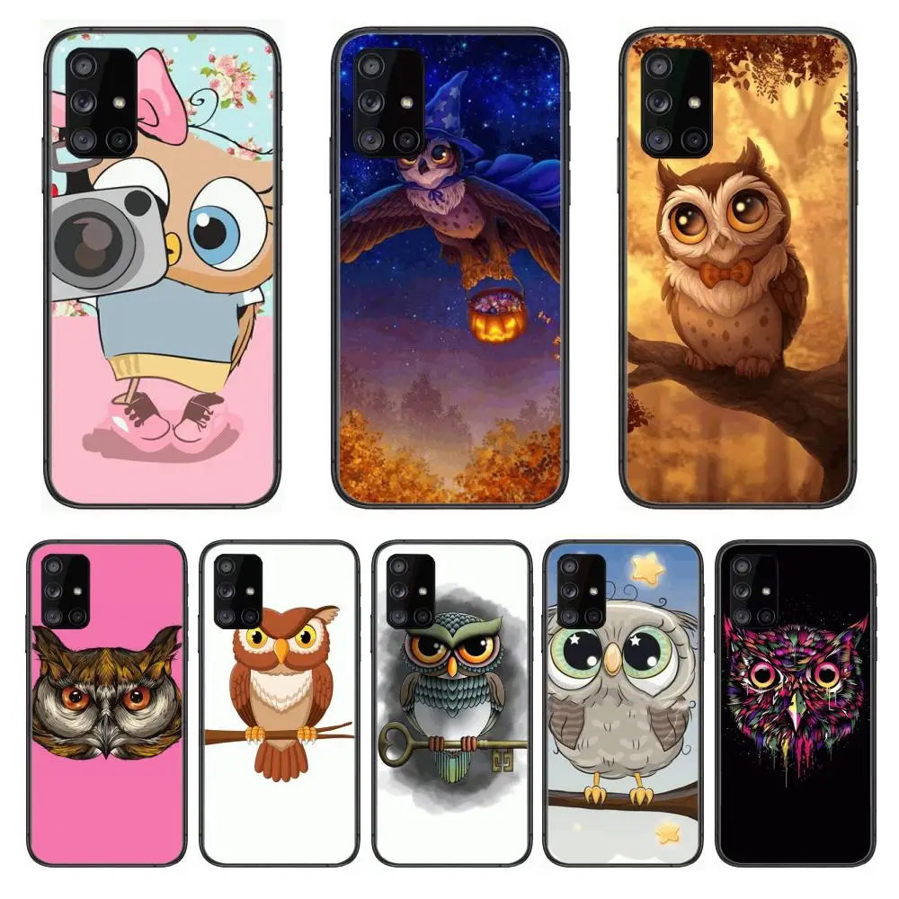 

Cute night sky owl Phone Case Hull For Samsung Galaxy A 90 50 51 20 71 70 40 30 10 80 E 5G S Black Shell Art Cell Cover