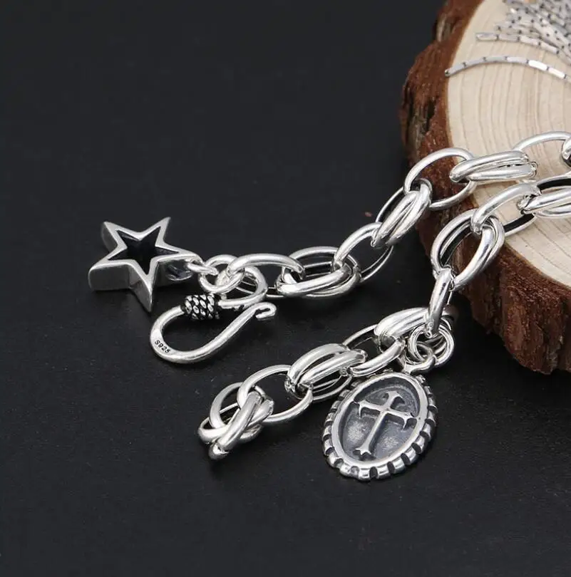 Женский браслет из серебра 925 пробы с короной кисточкой крестом звездой приливом