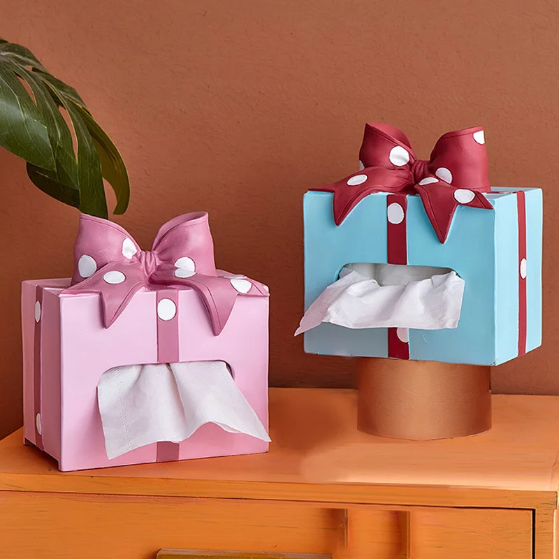 

Nordic girl heart bow tissue box resin decoration living room coffee table desktop restaurant tissue box storage Christmas gifts