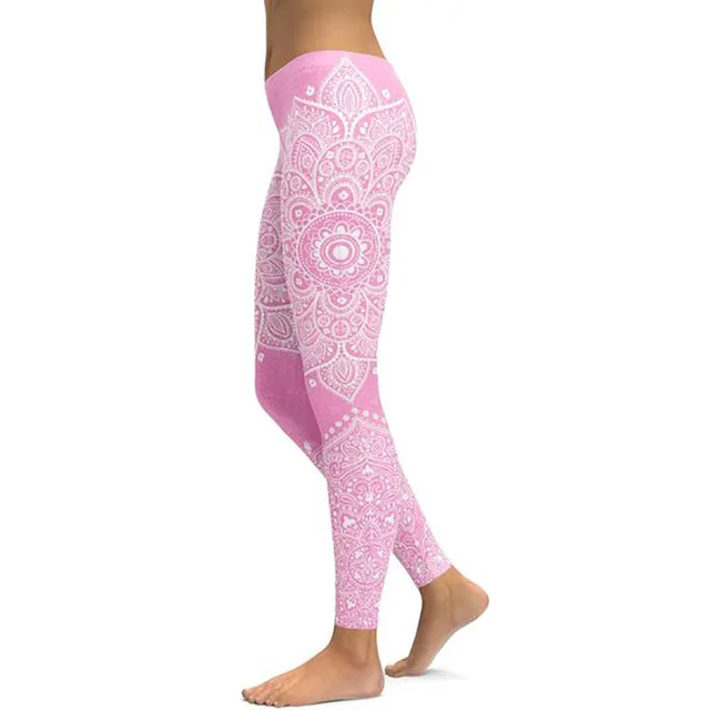 8 Pink Black Mandala Yoga Pants Women New Sexy Fitness Sports Leggings Yoga Broek Workout Sport Gym Leggings Flower Print 4 Colors - Цвет: 8